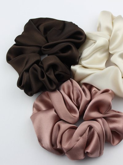 Jacoba Jane Silk Satin Scrunchie Set - Cocoa, Bone, Rosewood product