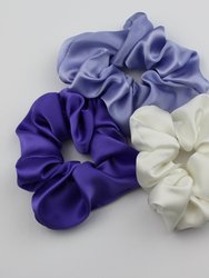 Silk Satin Scrunchie Set - Lavendar, Ivory, Violet - Lavendar/Ivory/Violet