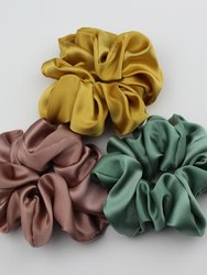 Silk Satin Scrunchie Set - Marigold, Sage, Rosewood - Marigold/Sage/Rosewood