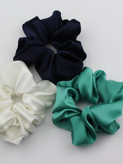 Jacoba Jane Silk Satin Scrunchie Set - Navy, Verdigris, Ivory product