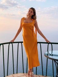 Ulyana Silk Satin Midi Dress - Clementine Orange - Clementine
