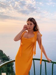 Ulyana Silk Satin Midi Dress - Clementine Orange