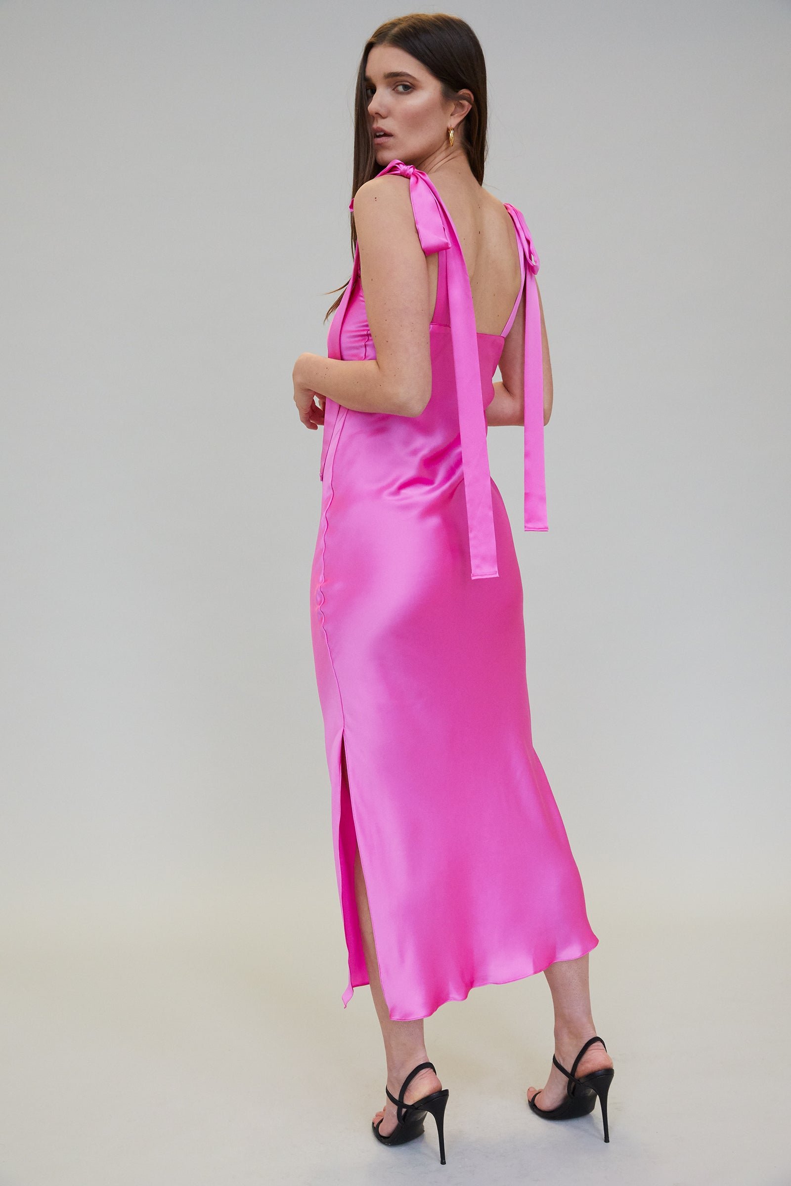 Jacoba Jane Orchid Ulyana Silk Satin Midi Dress - Hot Pink Orchid | Verishop