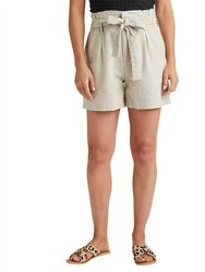 High Rise Belted Pleat Paper Bag Short - Oatmeal