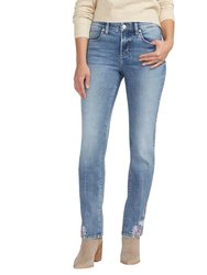 Mid Rise Embroidered Ruby Straight Leg Jeans - Essex Blue