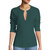 Women Split Neck Raglan Sleeve T-Shirt - Turquoise