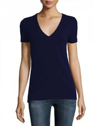 Women V-Neck Cotton T-Shirt - Navy