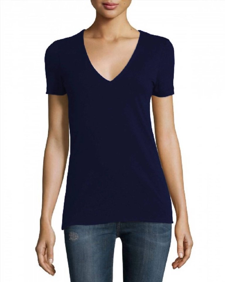 Women V-Neck Cotton T-Shirt - Navy