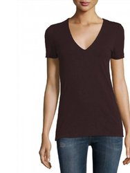 Women V-Neck Short Sleeve Cotton T-Shirt - Chocolate