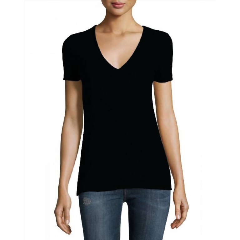 Women V-Neck Short Sleeve T-Shirt - Black