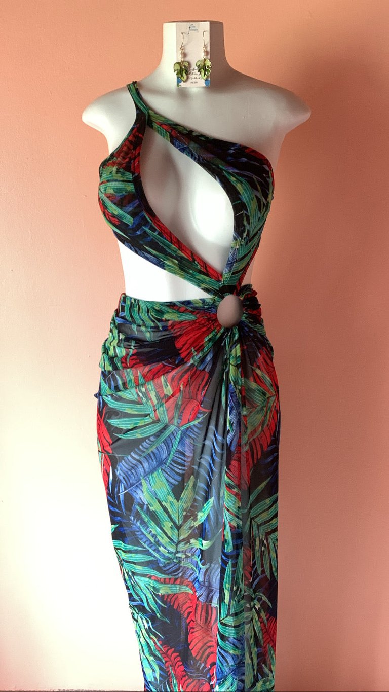 Sheer Andrina Dress - Leaf Print