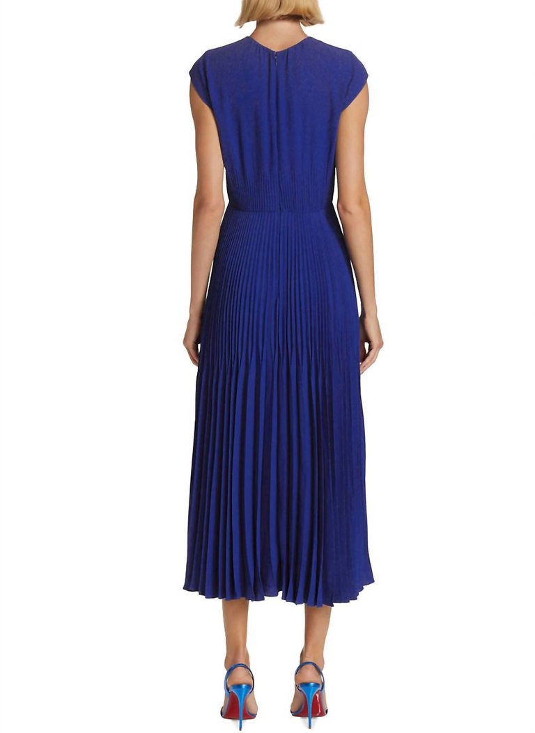 Cap-Sleeve Pleated Midi-Dress In Blue