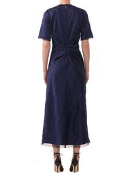 Floral Cloque Jacquard Dress In Navy