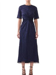 Floral Cloque Jacquard Dress In Navy - Navy