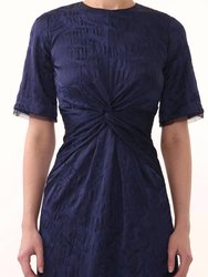 Floral Cloque Jacquard Dress In Navy