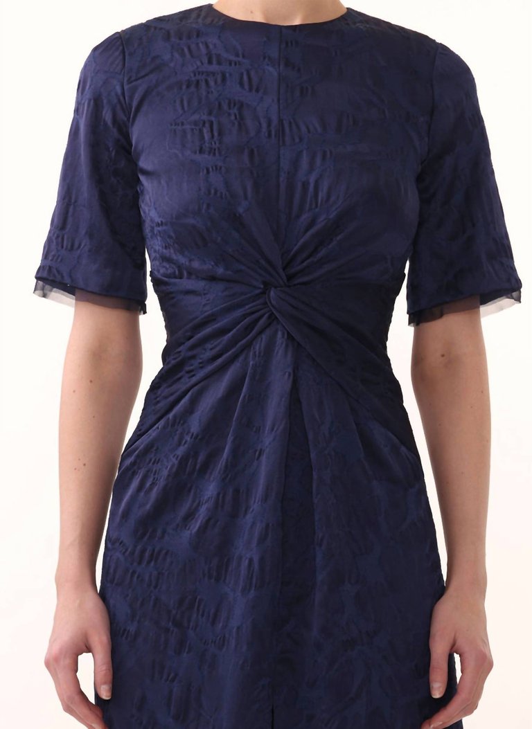 Floral Cloque Jacquard Dress In Navy
