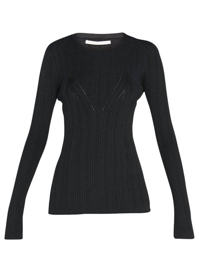 Jason Wu Long Sleeve Fitted Knit Top With Detail In Black product