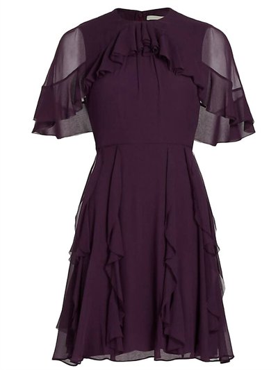 Jason Wu Short Sleeve Chiffon Dress With Cape & Ruff - Plum product