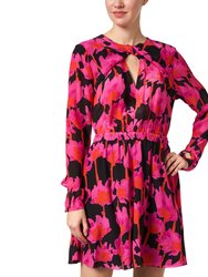 Silk Chiffon Dress - Pink/Black