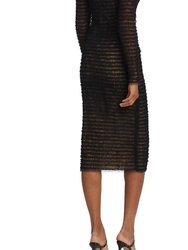 Smocked Long Sleeve Midi Dress In Black