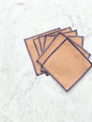 Linen Coasters, Set Of 6 - Beige & Navy - Beige & Navy