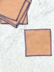 Linen Coasters, Set Of 6 - Beige & Navy