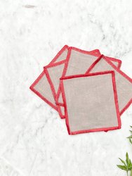 Linen Coasters, Set Of 6 - Gray & Red