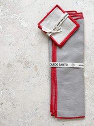 Linen Napkins, Set Of 4 - Gray & Red
