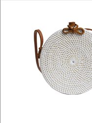 Ata Bali Round Rattan Crossbody Bag - White