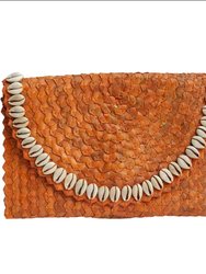 Pandegelang Raffia Seashell Clutch In Orange - Orange