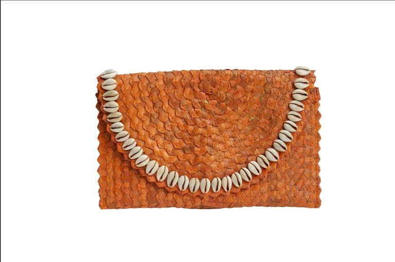 Pandegelang Raffia Seashell Clutch In Orange - Orange