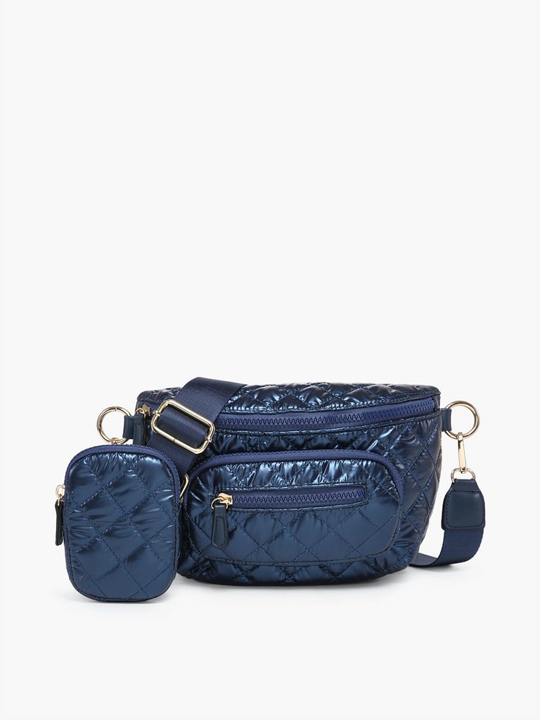 Arianna Quilted Puffer Belt Bag With Pouch In Navy - Navy