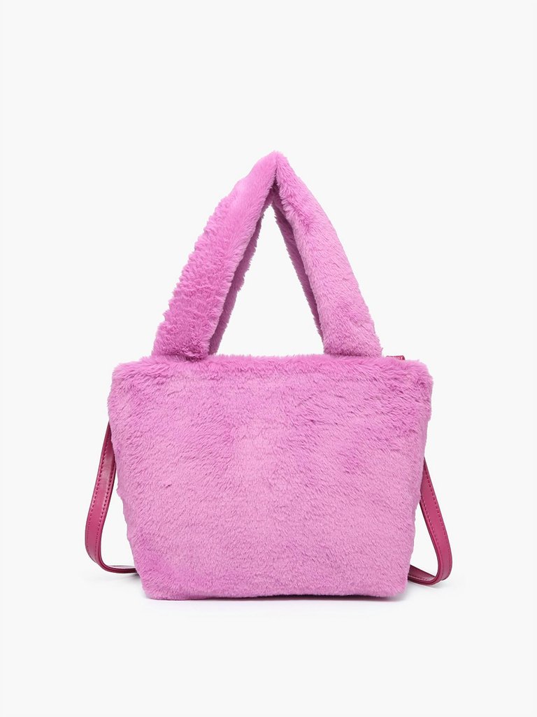 Fuzzy Dual Handle Satchel Bag With Strap In Purple - Purple