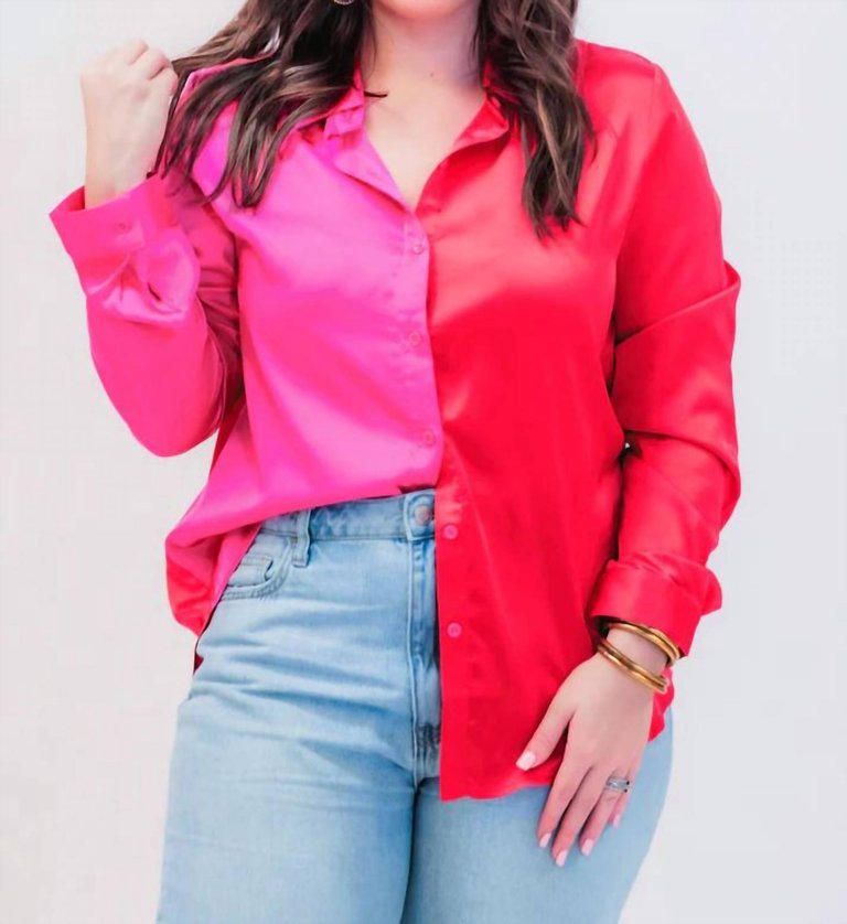 On Trend Button Up Top - Red/Fuschia