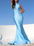 Long Train  Jersey Evening Gown - Cold Blue
