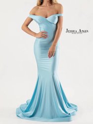 Off The Shoulder Evening Gown - Blue