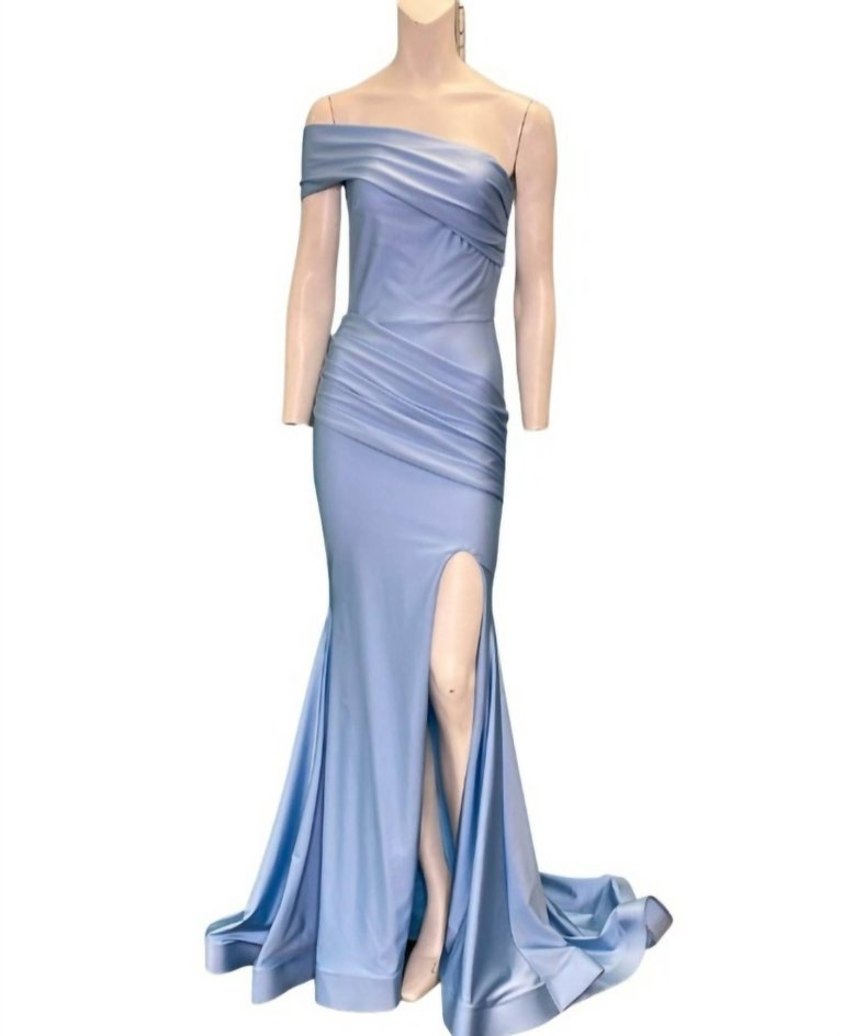 One Shoulder Evening Gown - Cold Blue