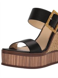 Hendrya Wedge Sandal In Black - Black