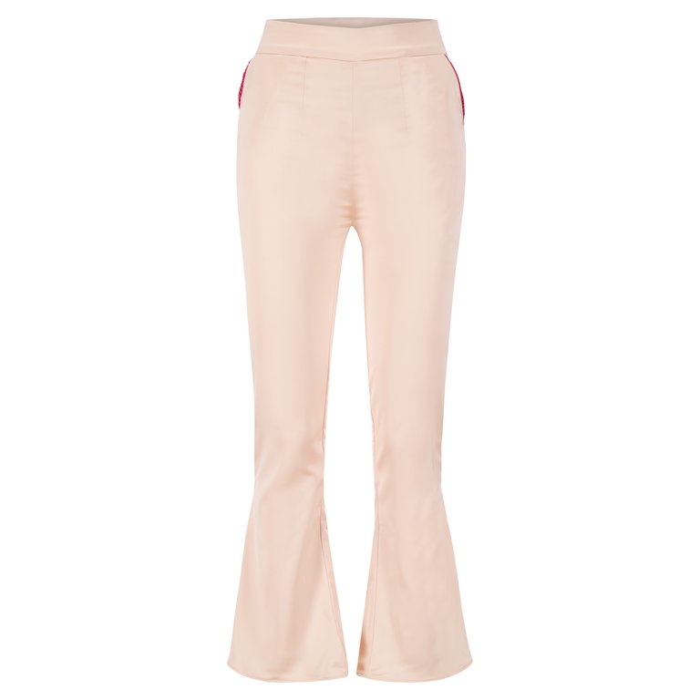 Aliyah Satin Hi Rise Flares Pant - Vintage White/Fuschia