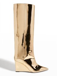 Blake Tall Leather Wedge Boot - Liquid  Gold