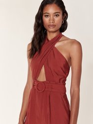 Belted Cut Out Halter Neck Jumpsuit