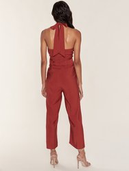 Belted Cut Out Halter Neck Jumpsuit