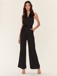 Belted Halter Neck Jumpsuit - Black