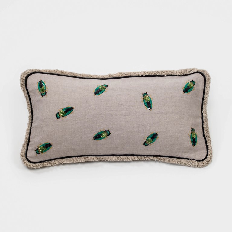Embroidered Beetle Pillow - Natural