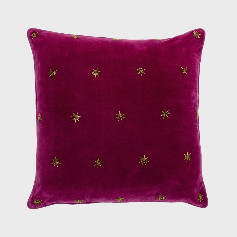 Embroidered Star Pillow - Damson