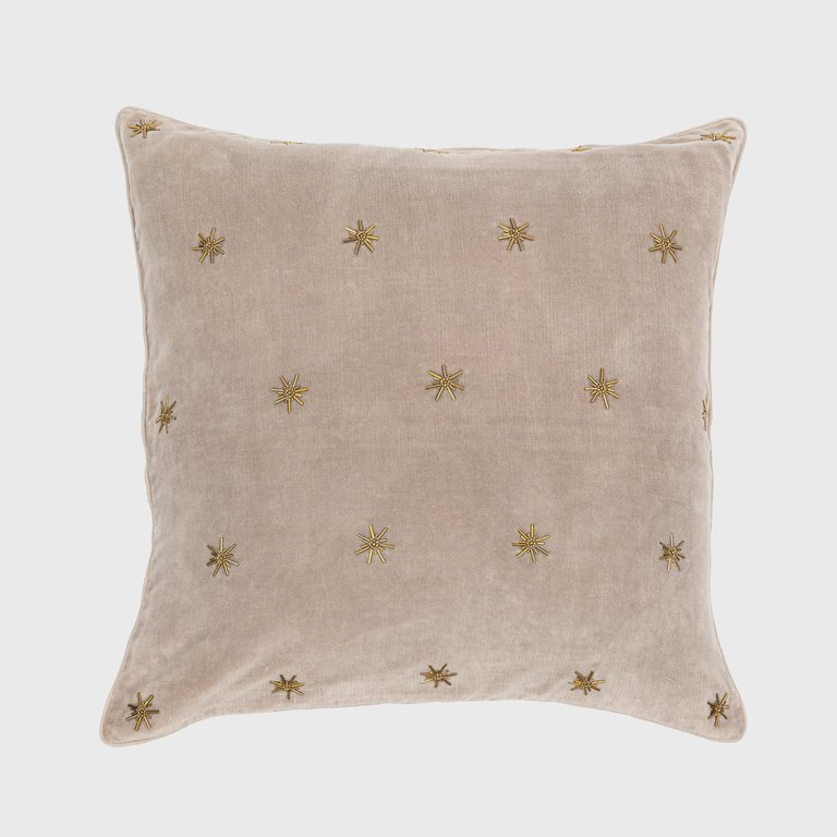 Embroidered Star Pillow - Taupe
