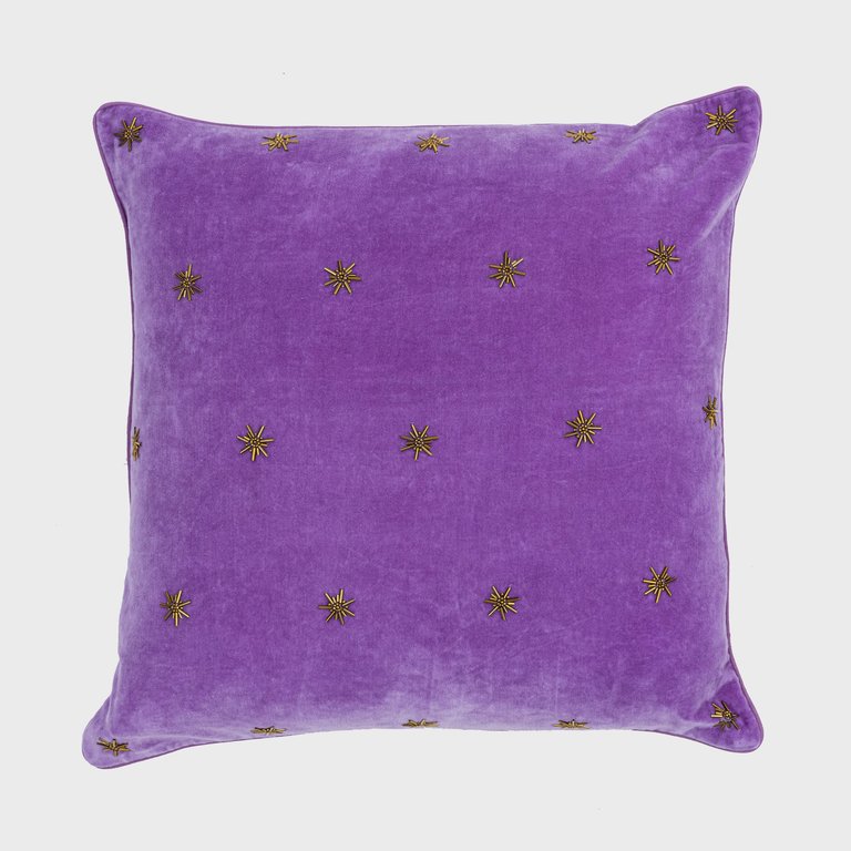 Embroidered Star Pillow - Purple