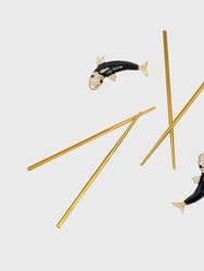 Enamel Koi Chopstick Rests and Chopsticks - Gold