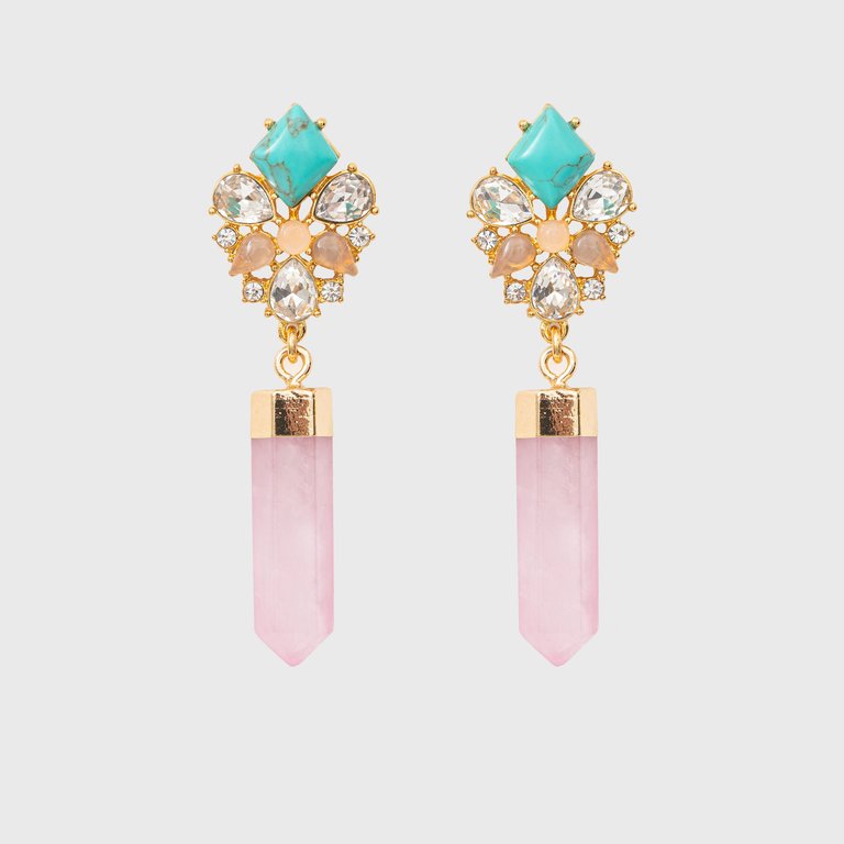Gem Quartz Earrings - Pink