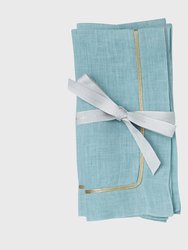 Gold Trim Dinner Napkins - Duck Egg Blue